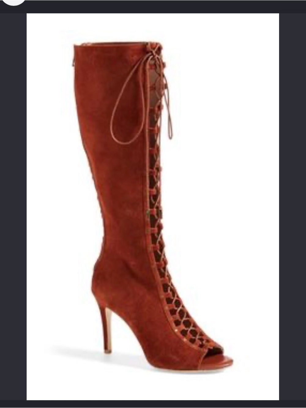 Joie Rust Suede Lace-Up Peep-Toe Knee Boot